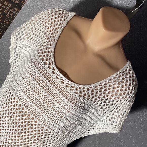 CONVERSE - vest: white sheer acrylic woven crochet open knit overlay - XL - Picture 3 of 16